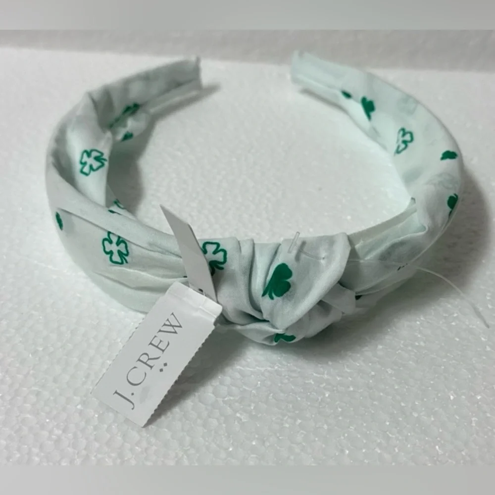 J. Crew White Headband with Green Clover Motif
